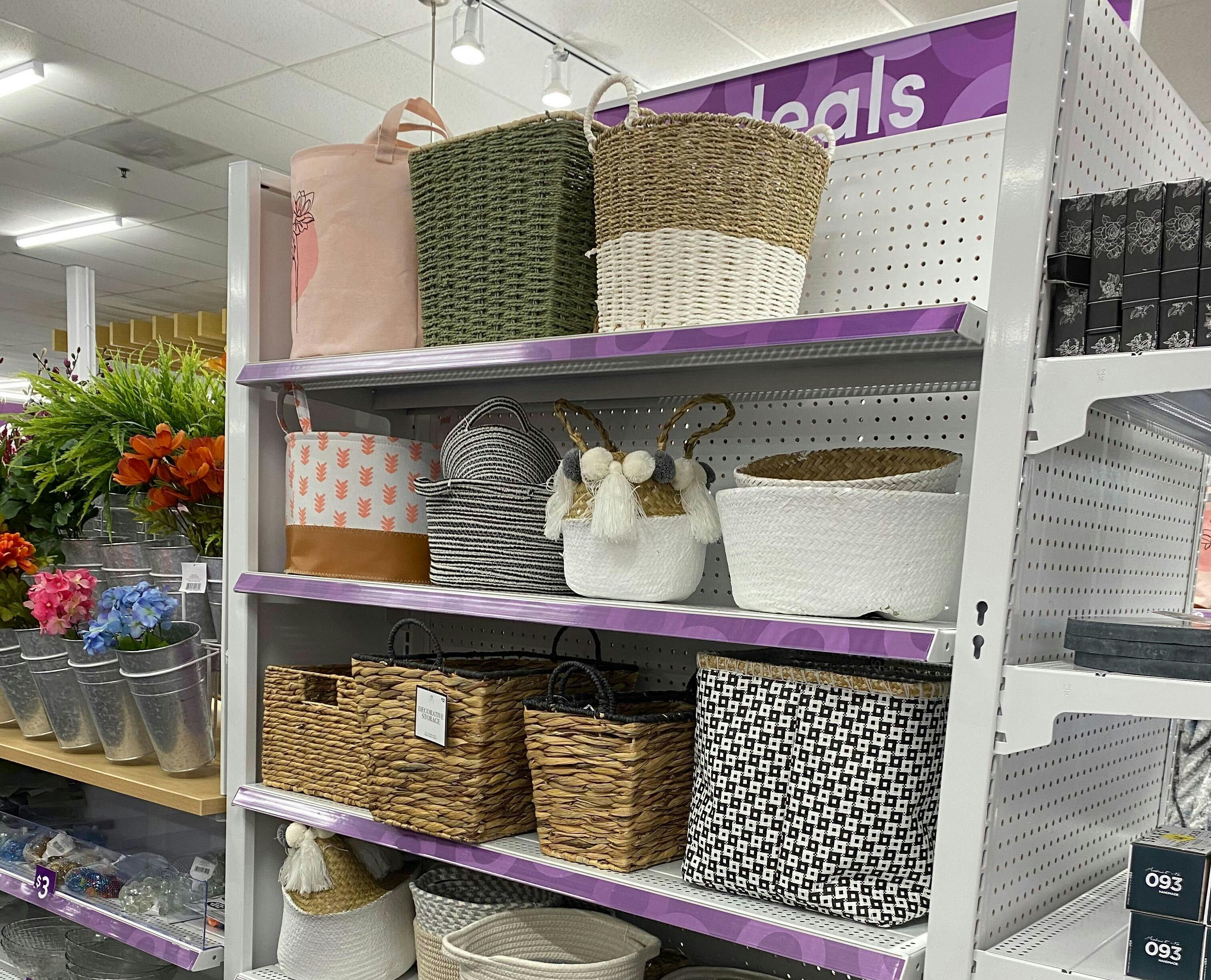 Popshelf store aisle containing baskets and bins