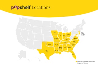 Map showing the 20 states with a Popshelf store location.
