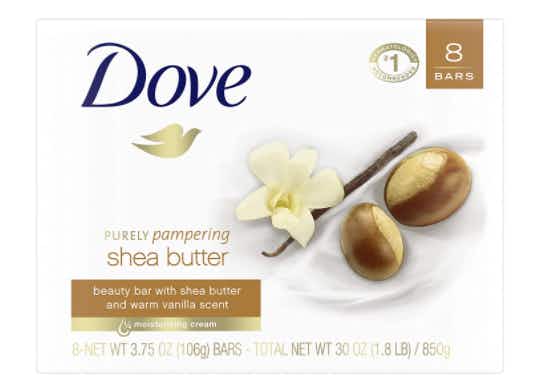 A box of Dove shea butter soap