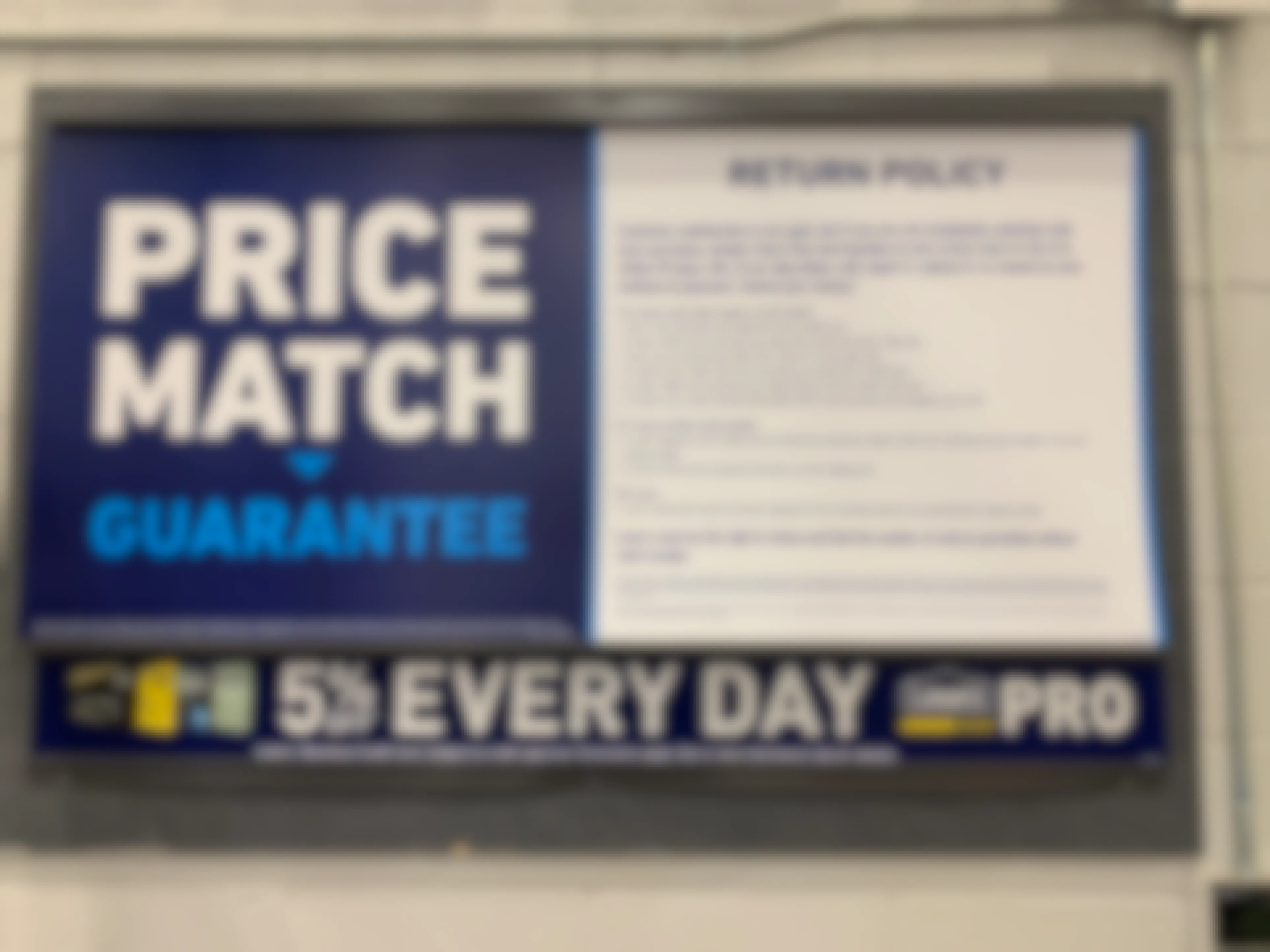 Sign of price match guarantee and return policy