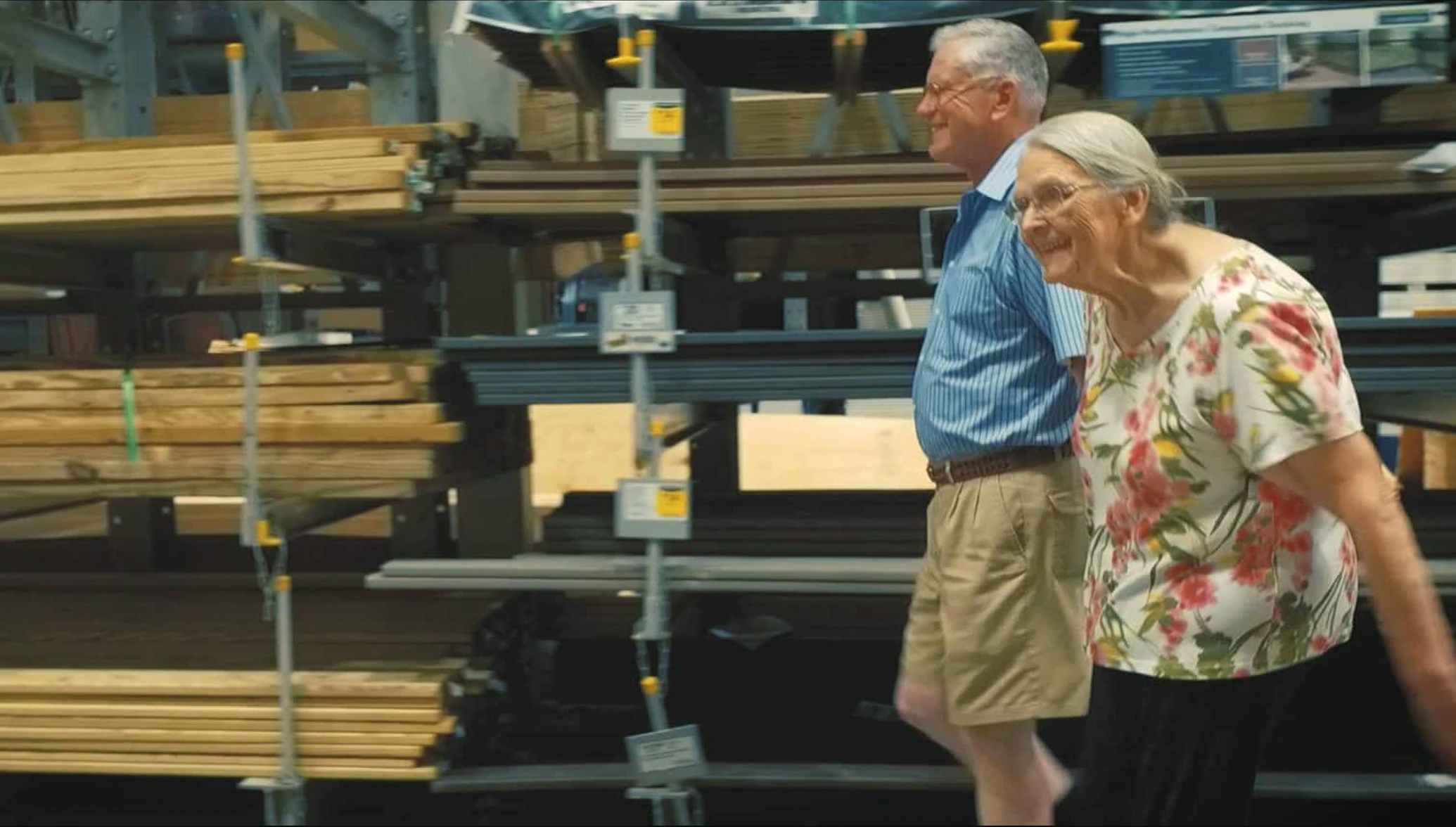 Senior citizens in the lumber aisle at Lowe's