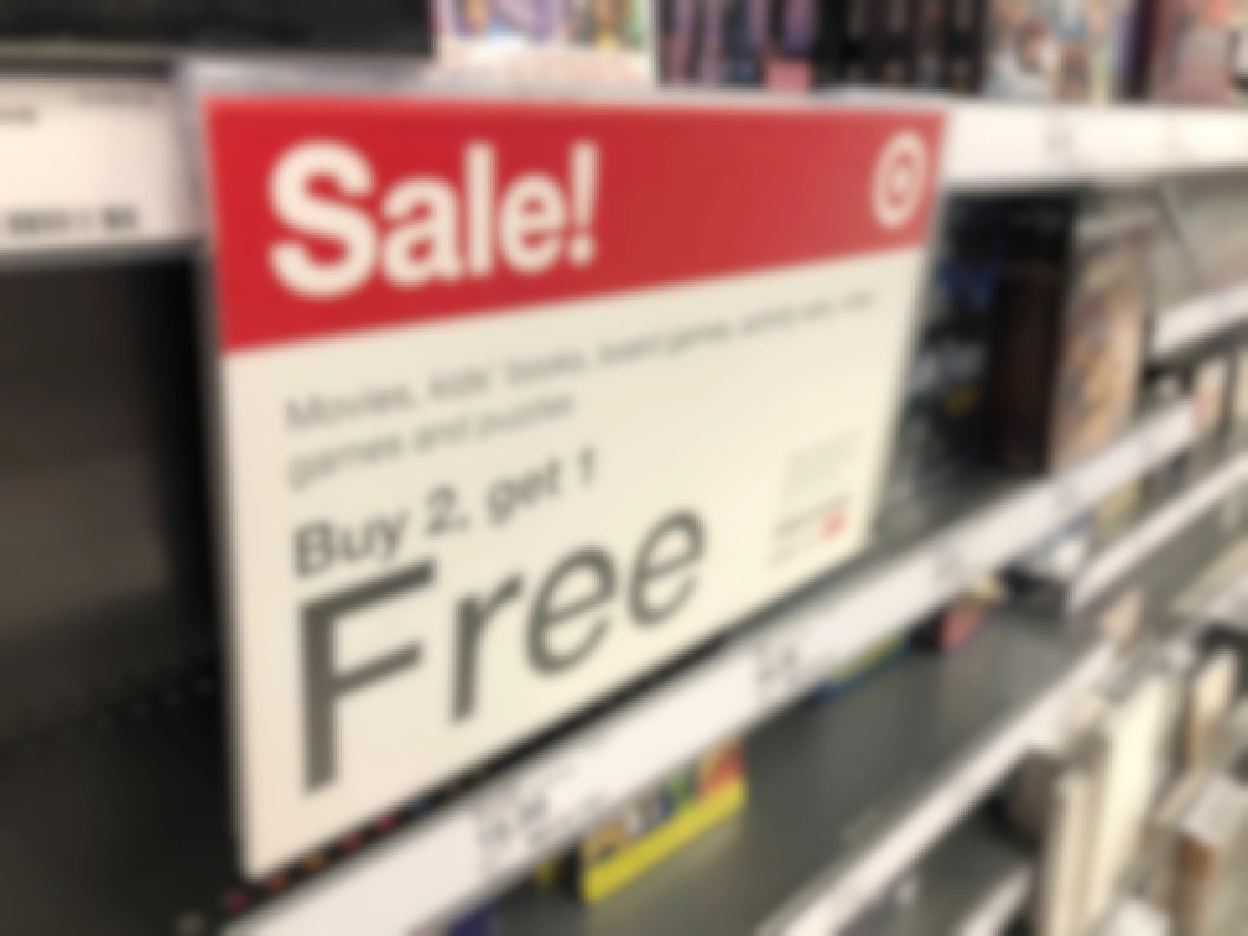 movies, kids' books, board games buy 2 get 1 free sign at target