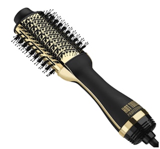 A black and gold Hot Tools hair dryer.