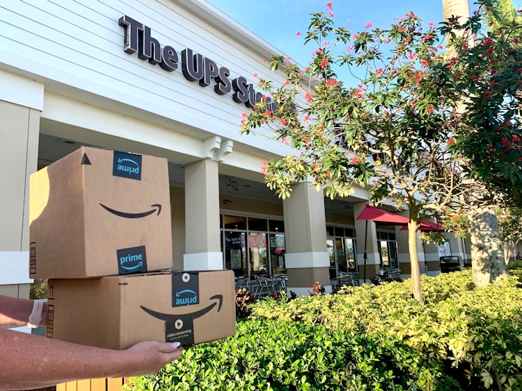 amazon boxes in front of ups store