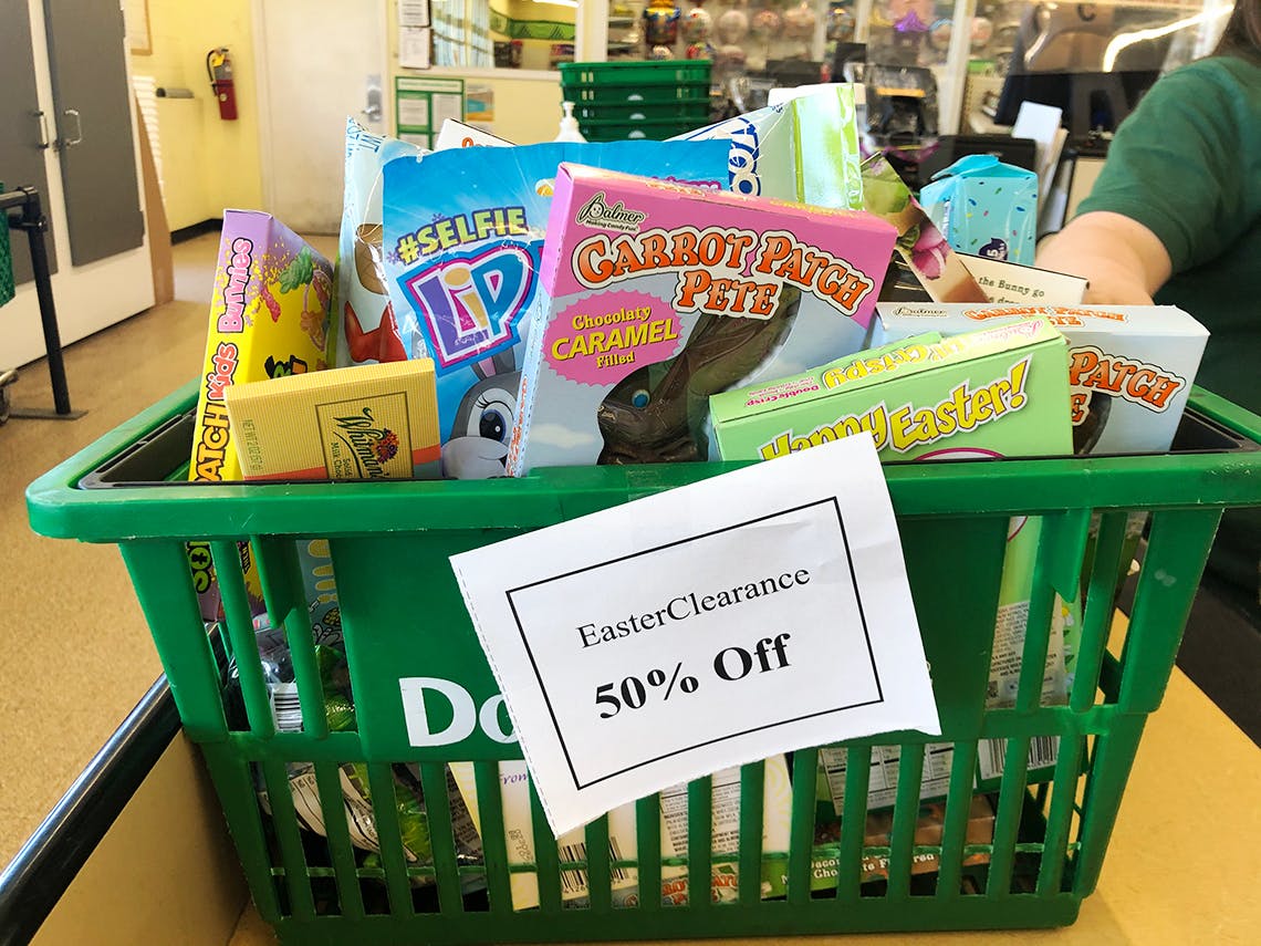 basket of easter clearance candy for 50 percent off at Dollar Tree