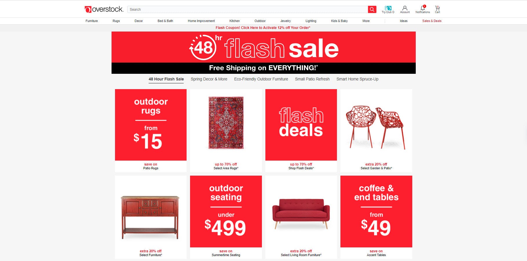 Overstock's Flash Sale on the Overstock website.