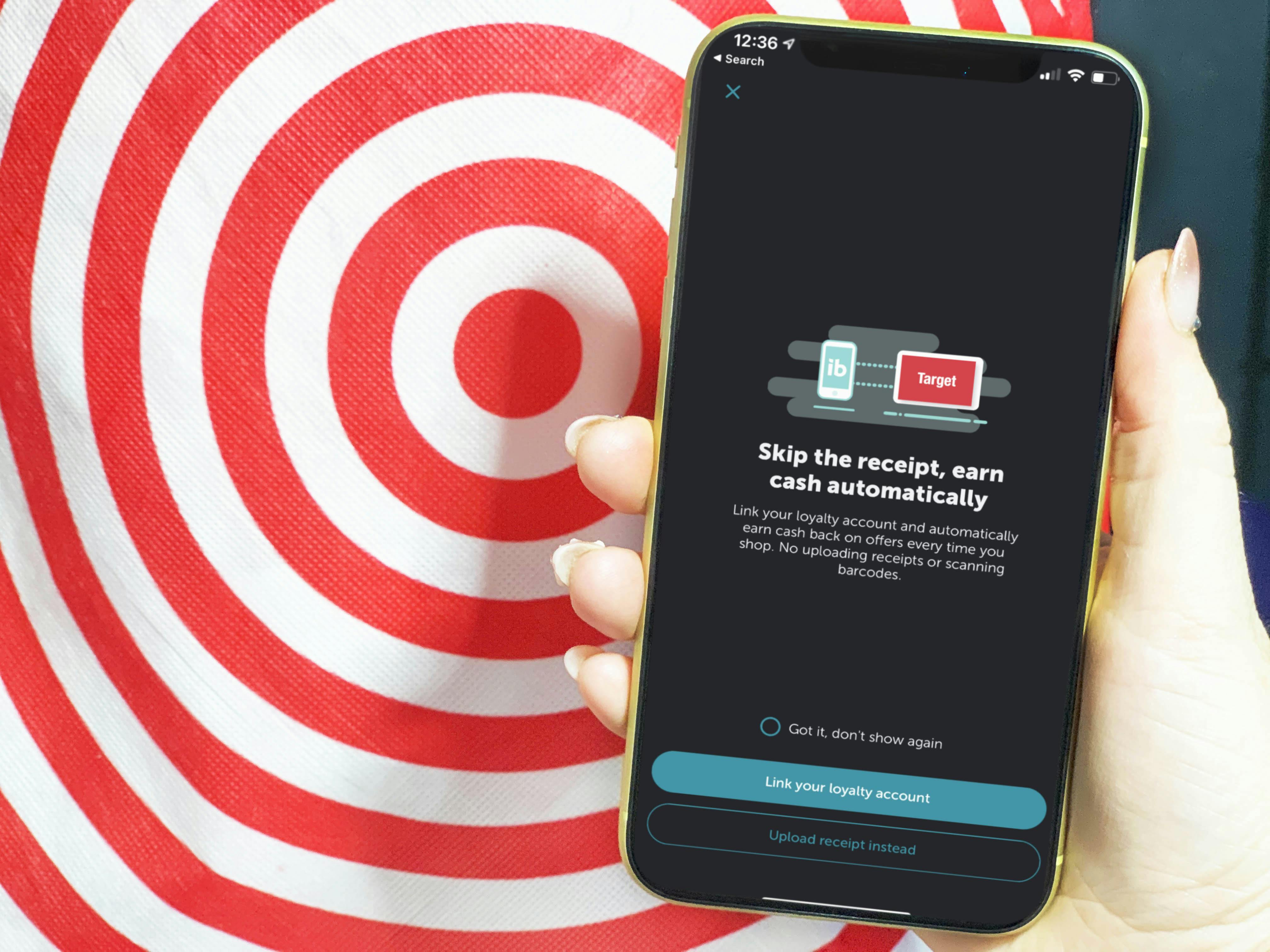 phone in front of target bag with ibotta app