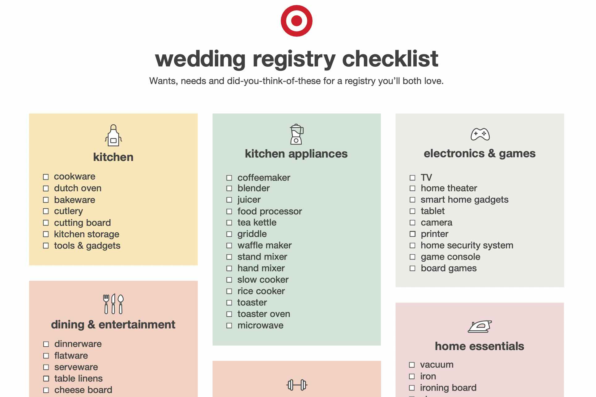 A screenshot of the beginning of a Target wedding registry checklist PDF.