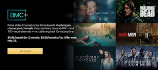 A description of the AMC+ streaming service next to movie preview photos