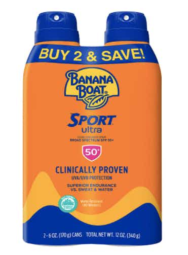 A twin pack of Banana Boat Sunscreen with SPF 50.