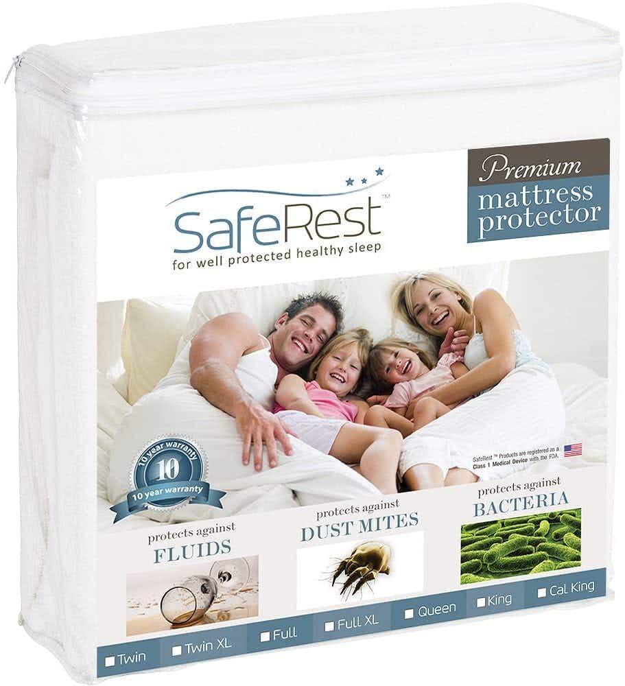 SafeRest mattress protector in packaging