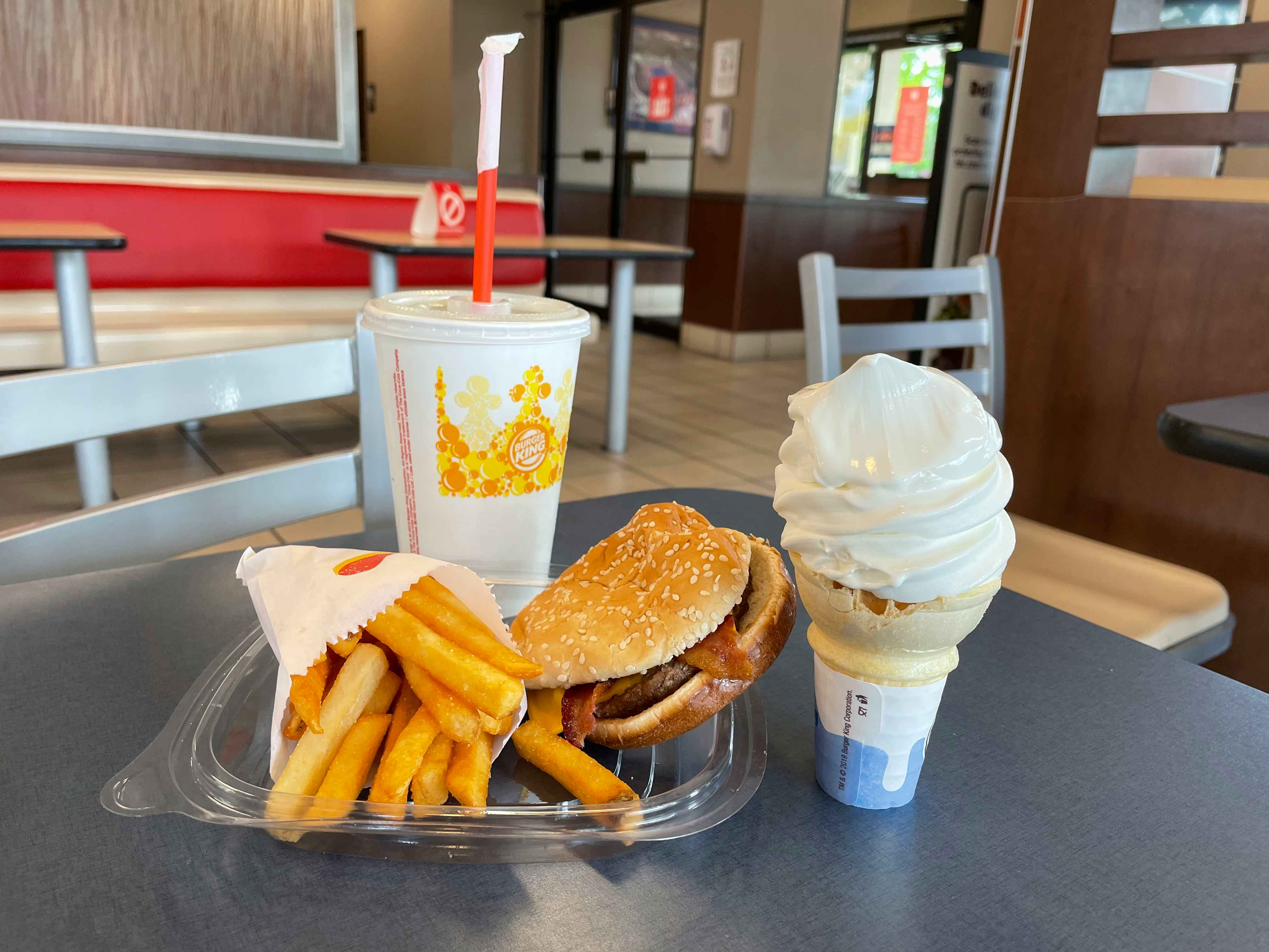 a meal with ice cream from burger king