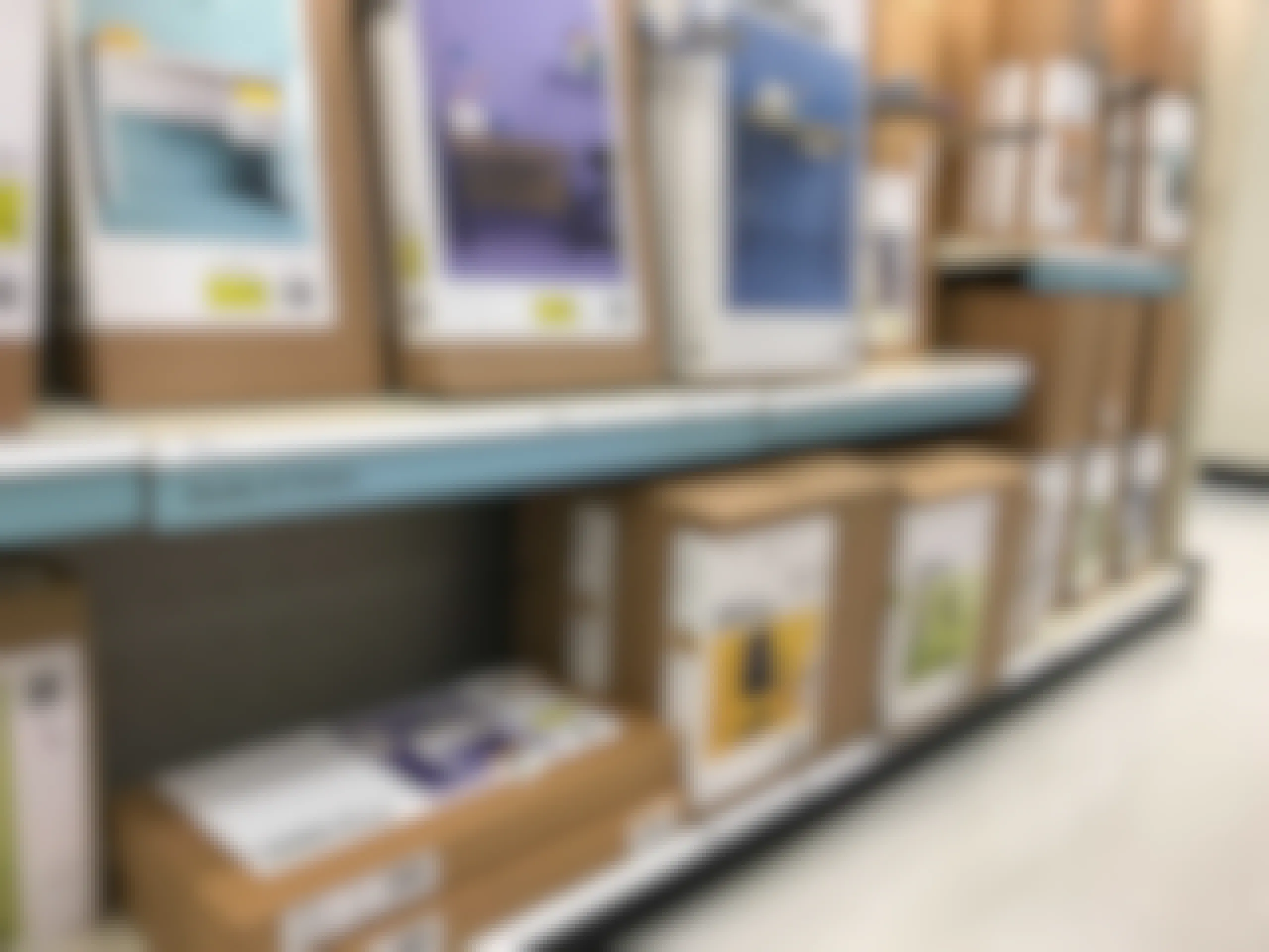 diagonal boxes of furniture on a store shelf