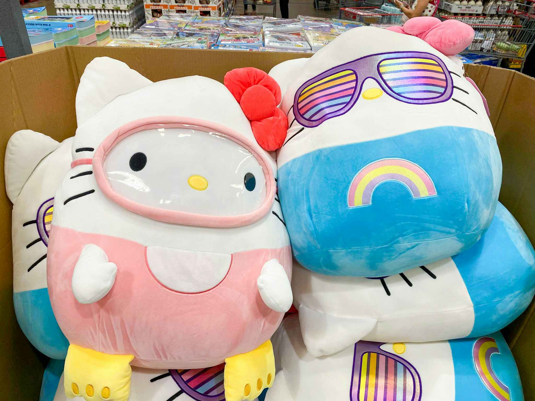 Hello Kitty Squishmallows in bin at Costco