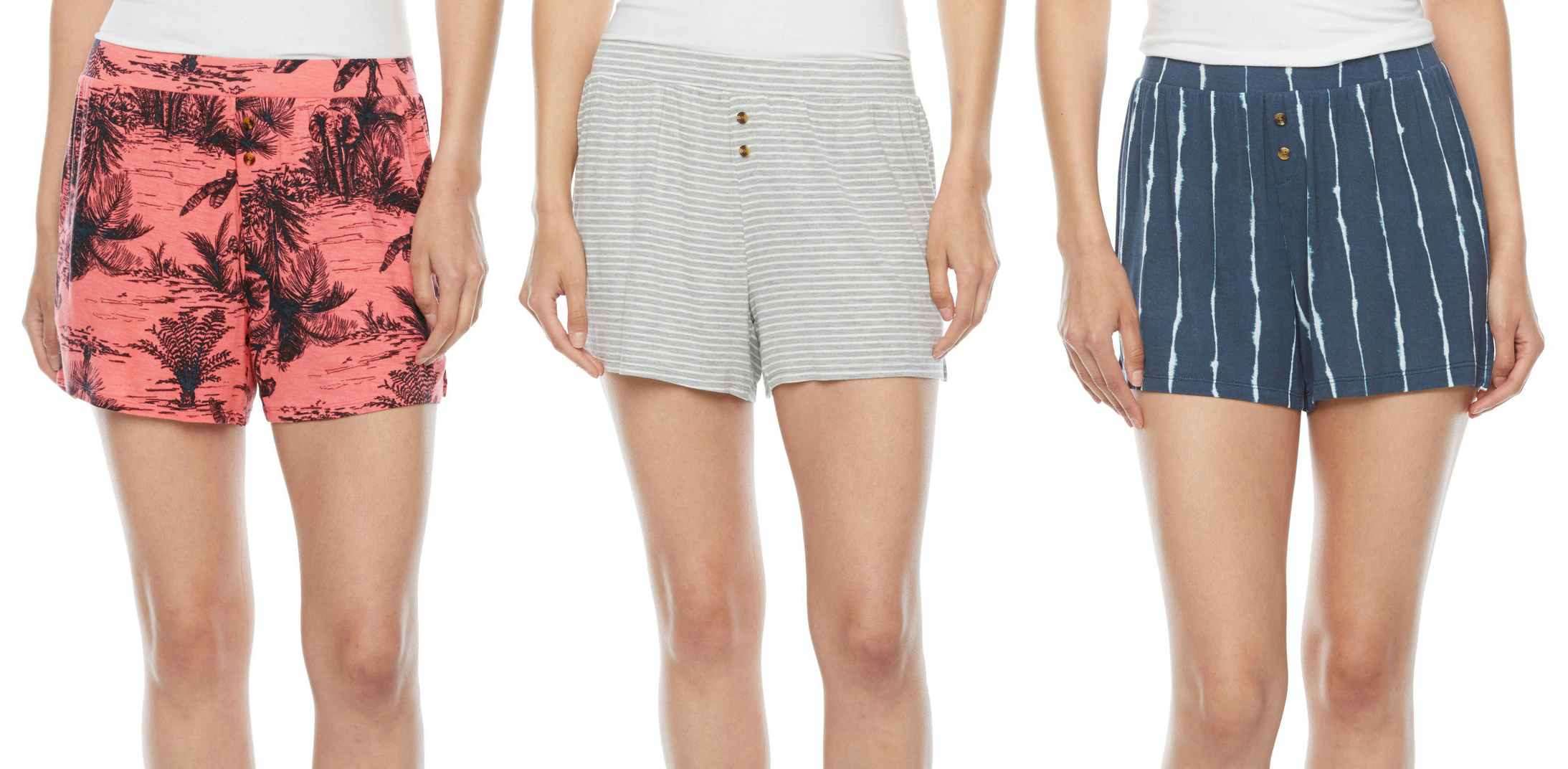Stock photo collage of three women's pajama shorts
