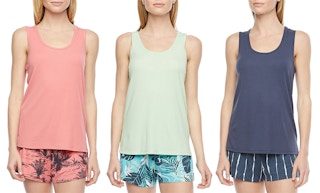 Stock photo collage of three women's pajama tank tops
