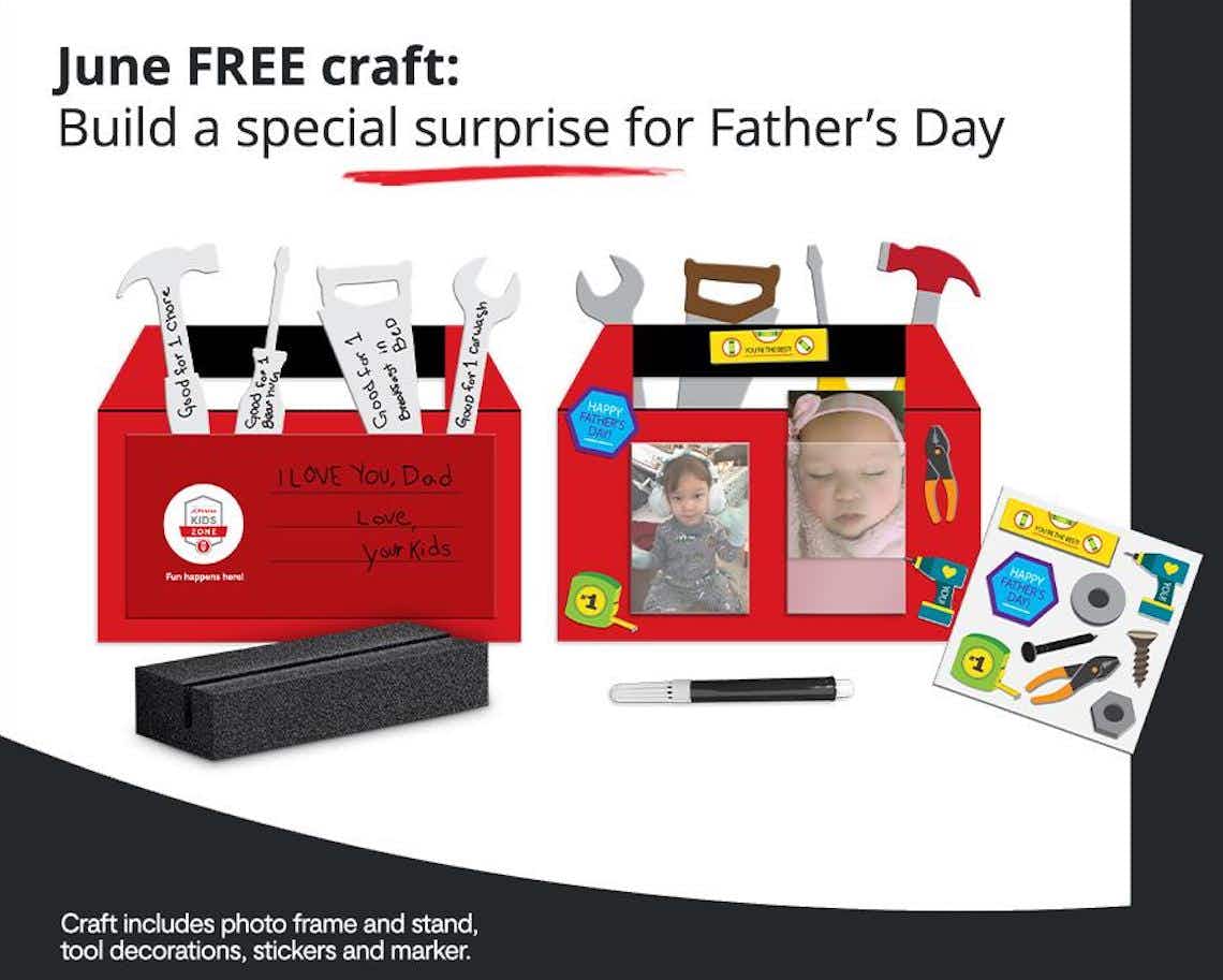 Free JCPenney kids' Father's Day toolbox craft activity kit.