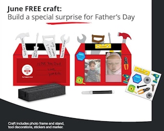 Free JCPenney kids' Father's Day toolbox craft activity kit.