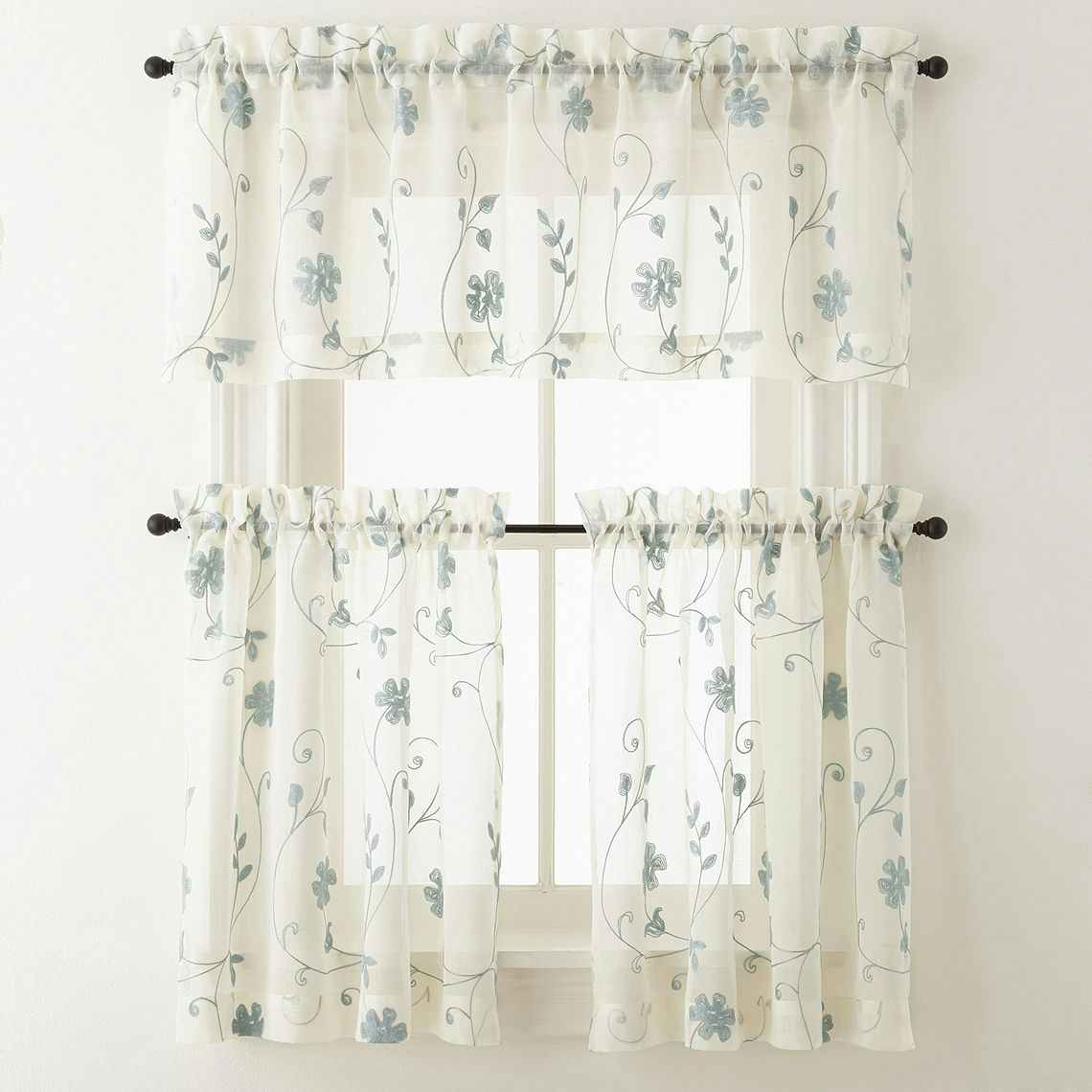 Tiered sheer window curtains