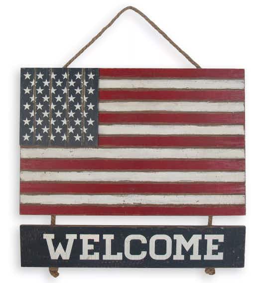 kohls Celebrate Americana Together Welcome Wood Flag Wall Decor stock image 2021