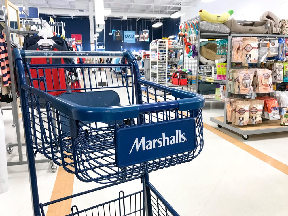 empty marshalls shopping cart in the marshalls store