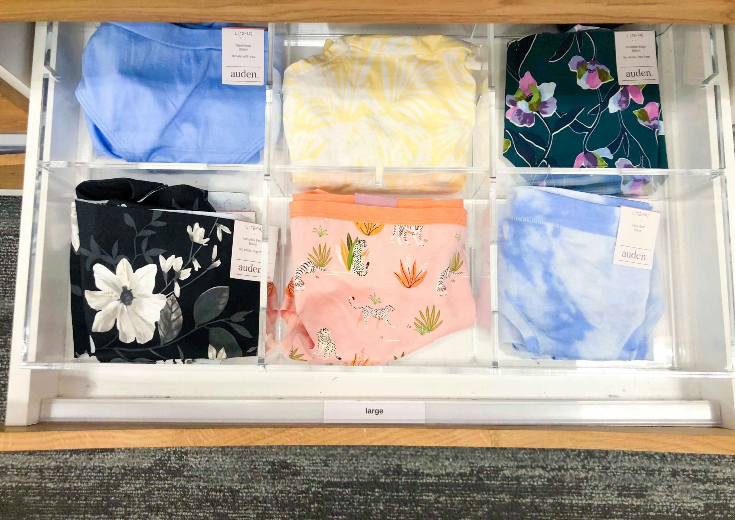 drawer of folded womens underwear at target