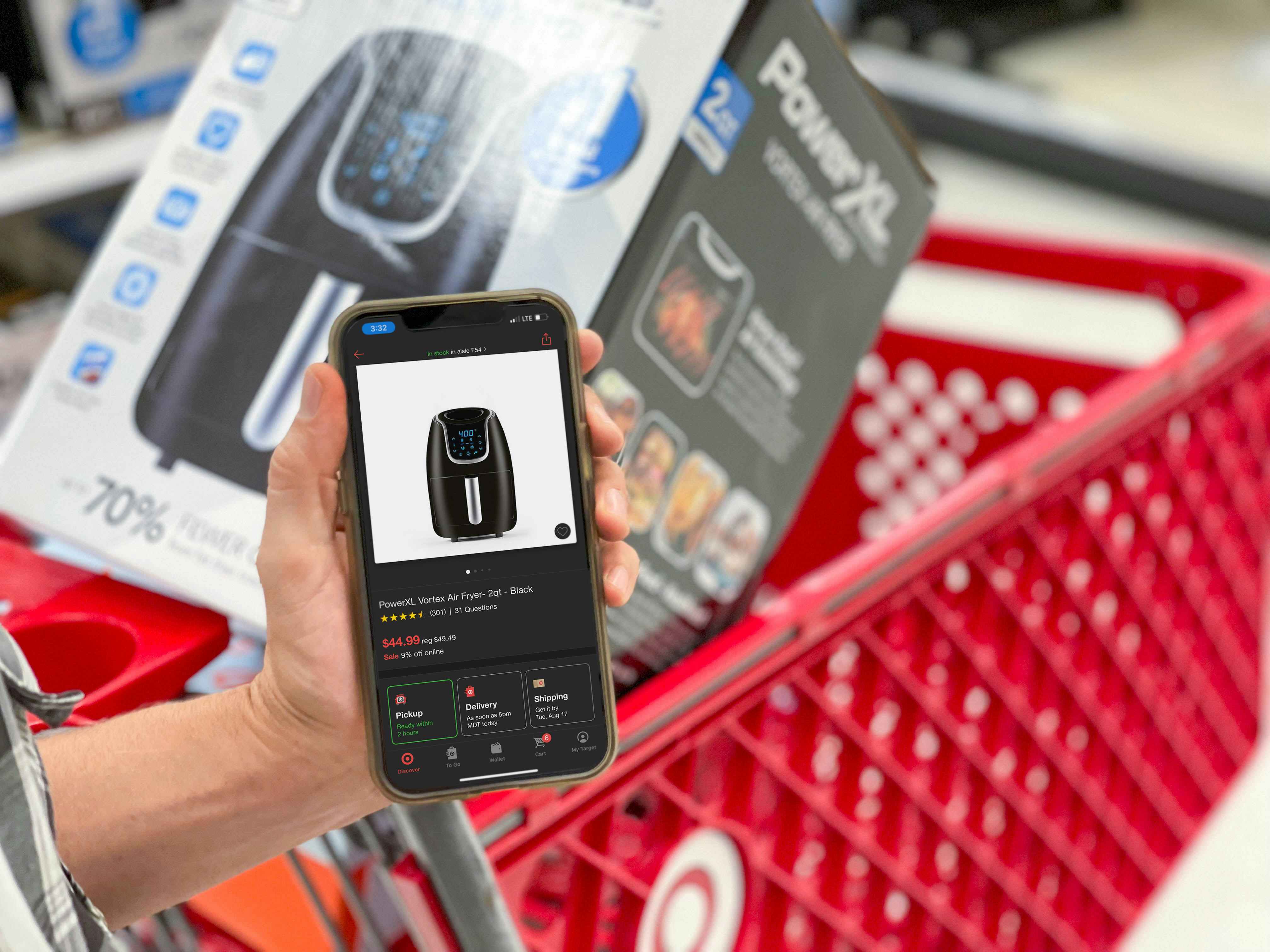 cellphone with target app in front of air fryer