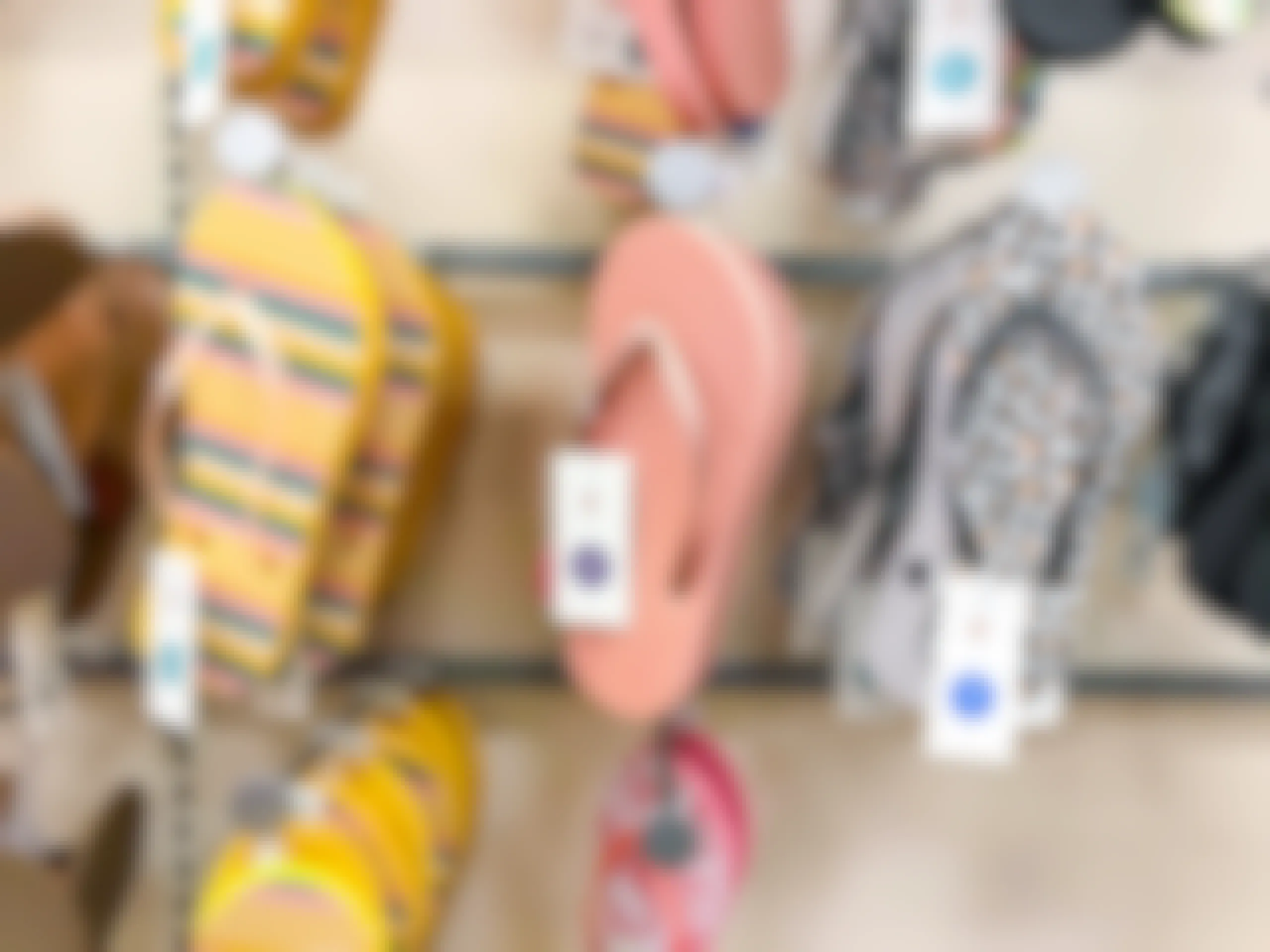 hanging display of flip flop sandals