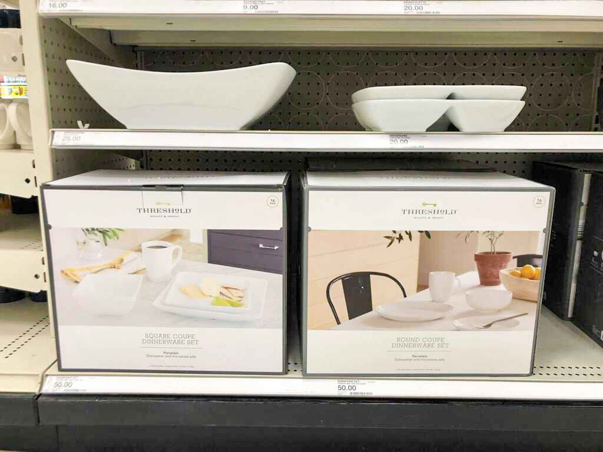 threshold dinnerware on a shelf at target