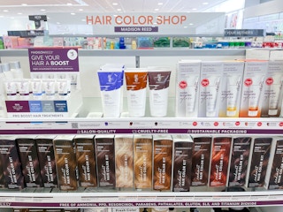 Area shot of hair color products at Ulta.