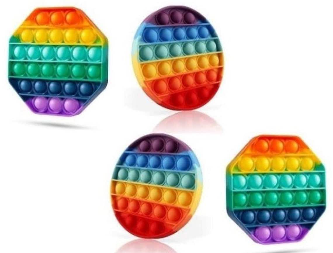 Set of four rainbow colored bubble popper fidget toys