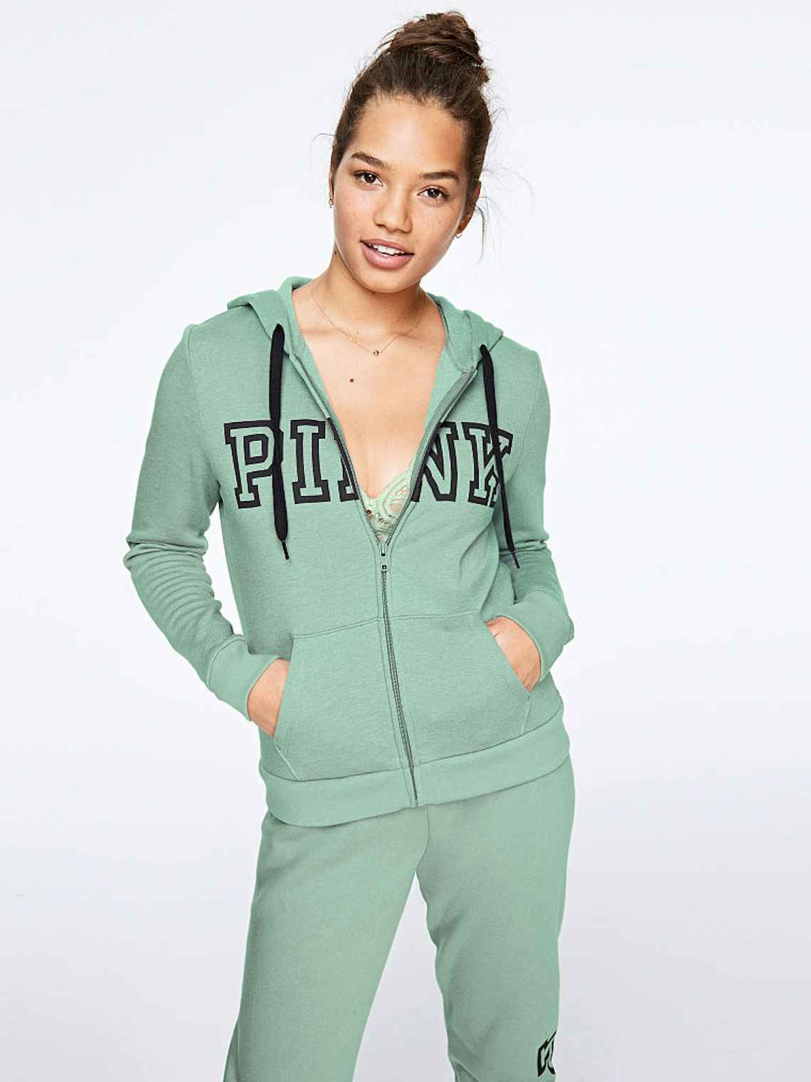 Victoria's Secret PINK green zip-up hoodie