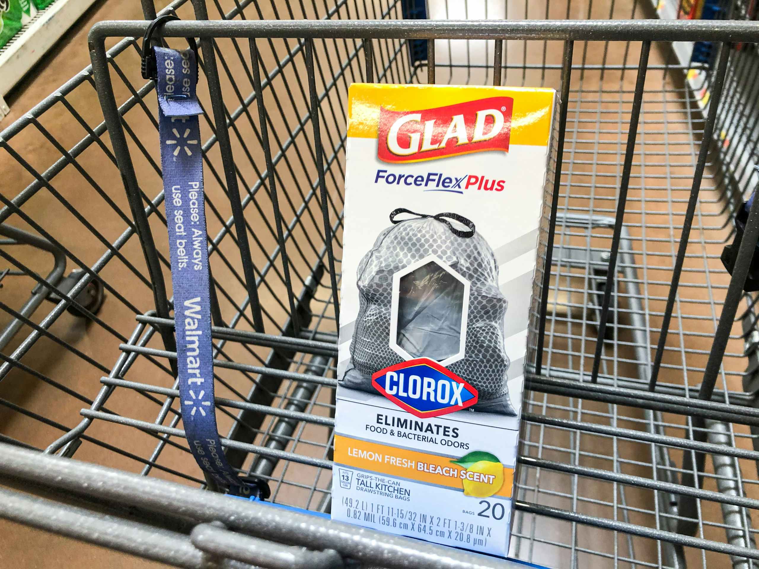 box of garbage bags in shopping cart