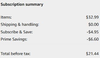 An Amazon subscription summary ending in $21.44