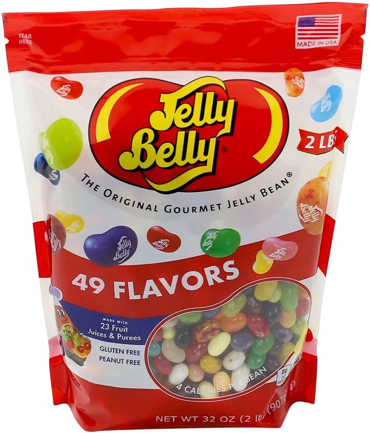 A two lb bag of Jelly Belly Jelly Beans in assorted flavors