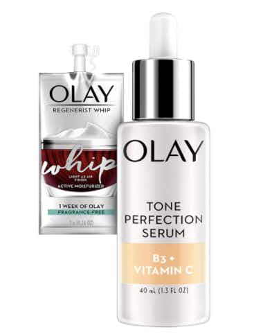 A bottle of Olay face serum.