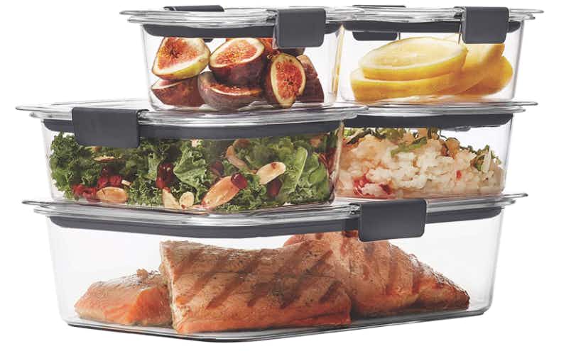 A 10-piece set of Rubbermaid Storage Containers. 
