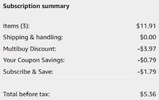 An Amazon subscription summary ending in $5.36