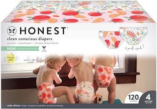 A box of The Honest Company size 4 diapers