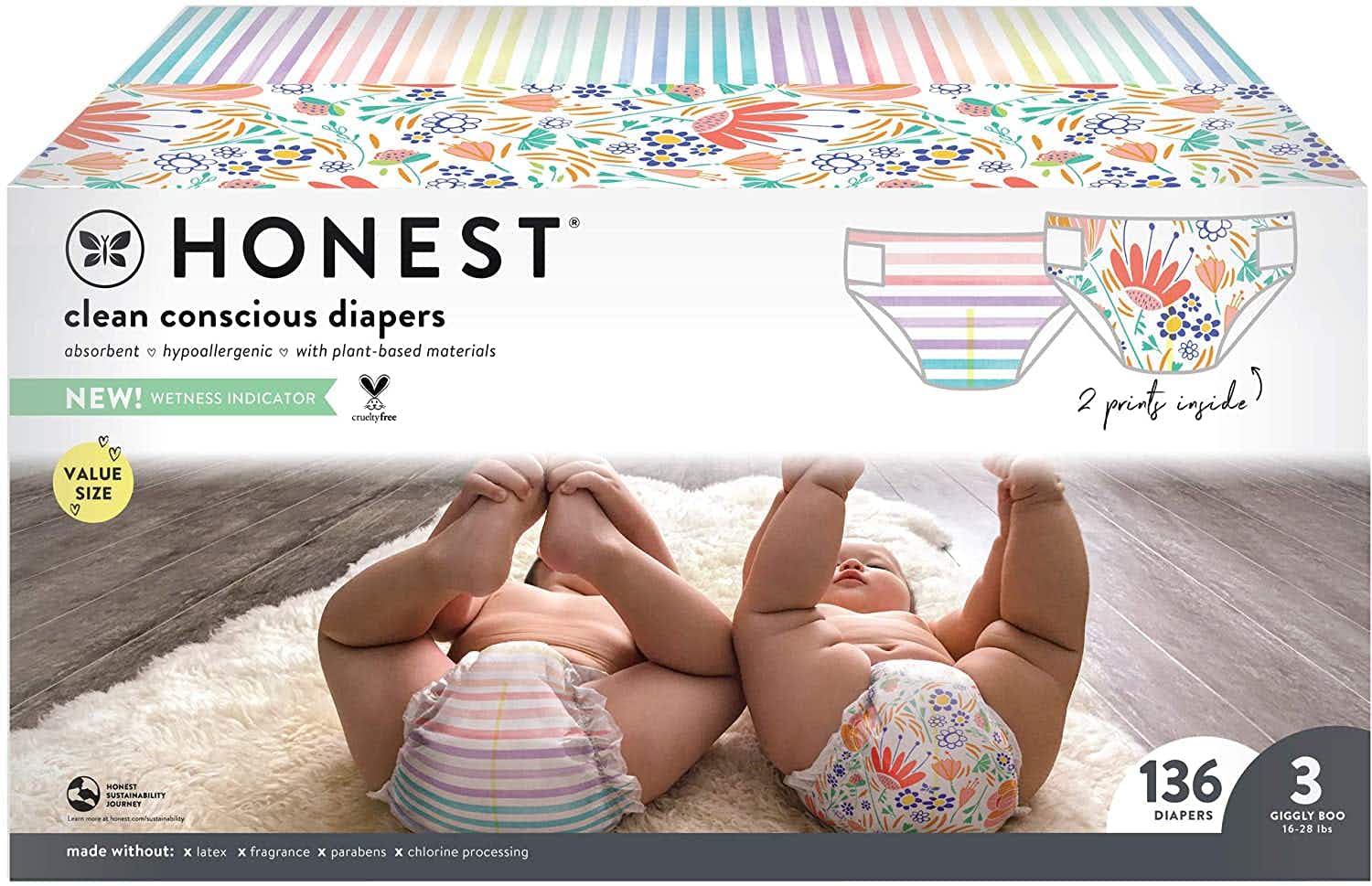 A box of The Honest Company size 3 diapers