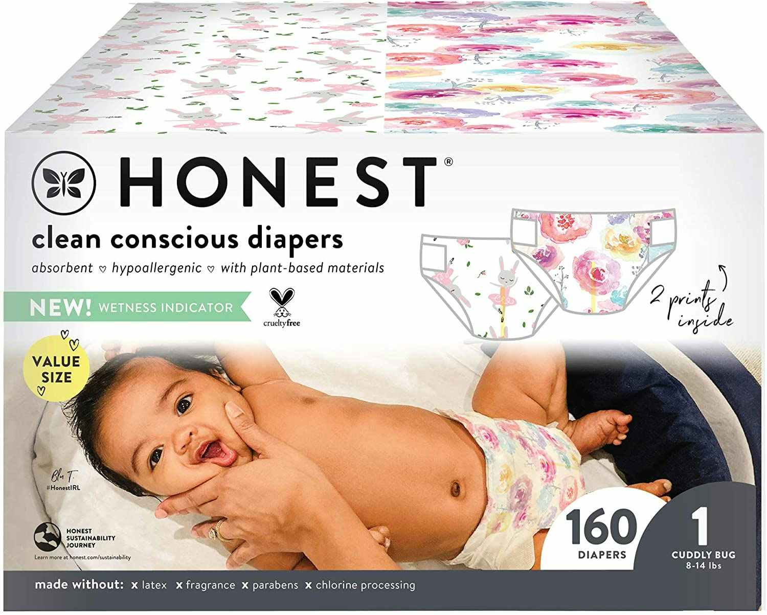 A box of The Honest Company size 1 diapers