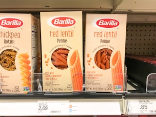 barilla red lentil pasta on a target shelf