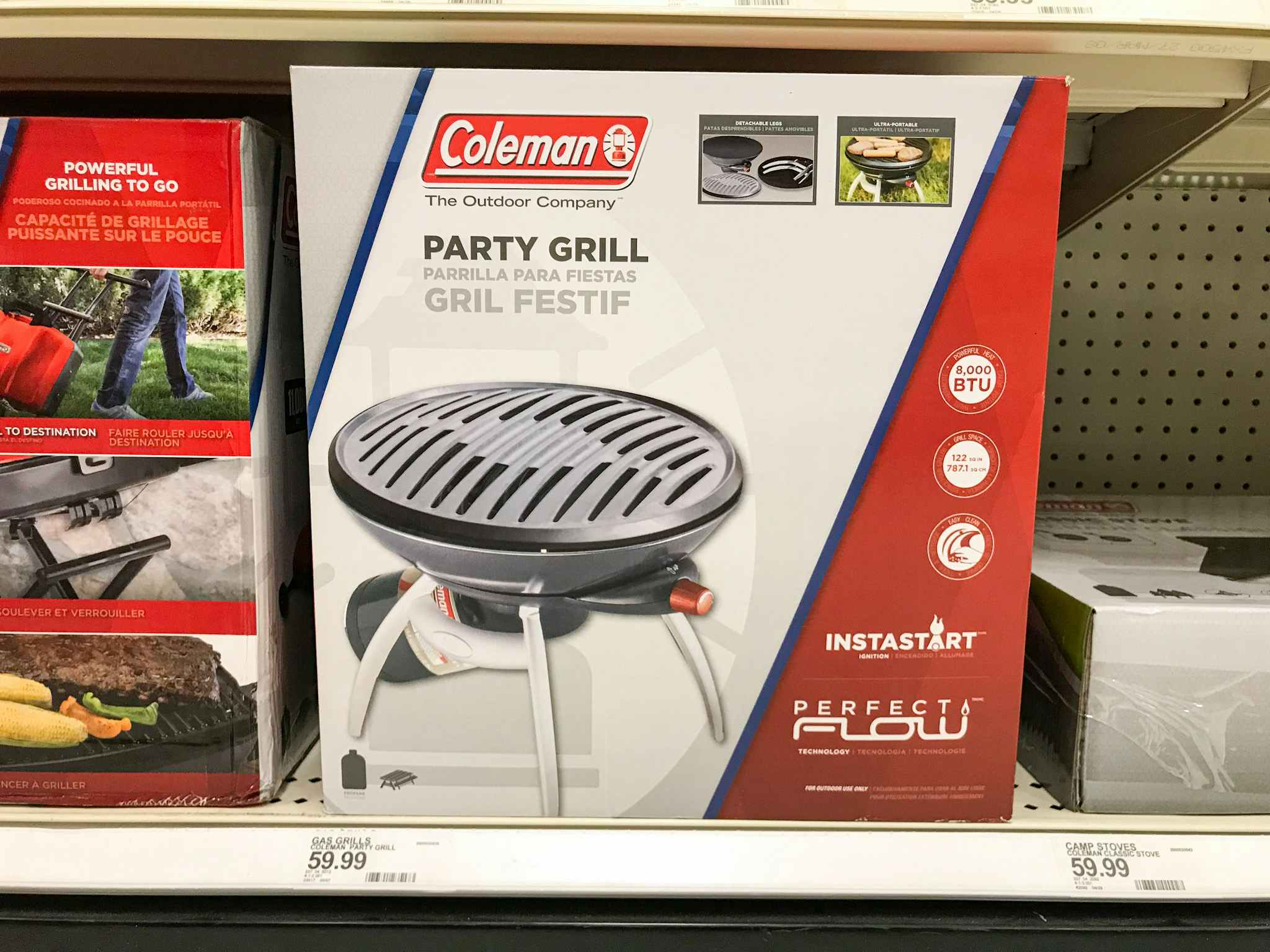 coleman party grill on a target shelf
