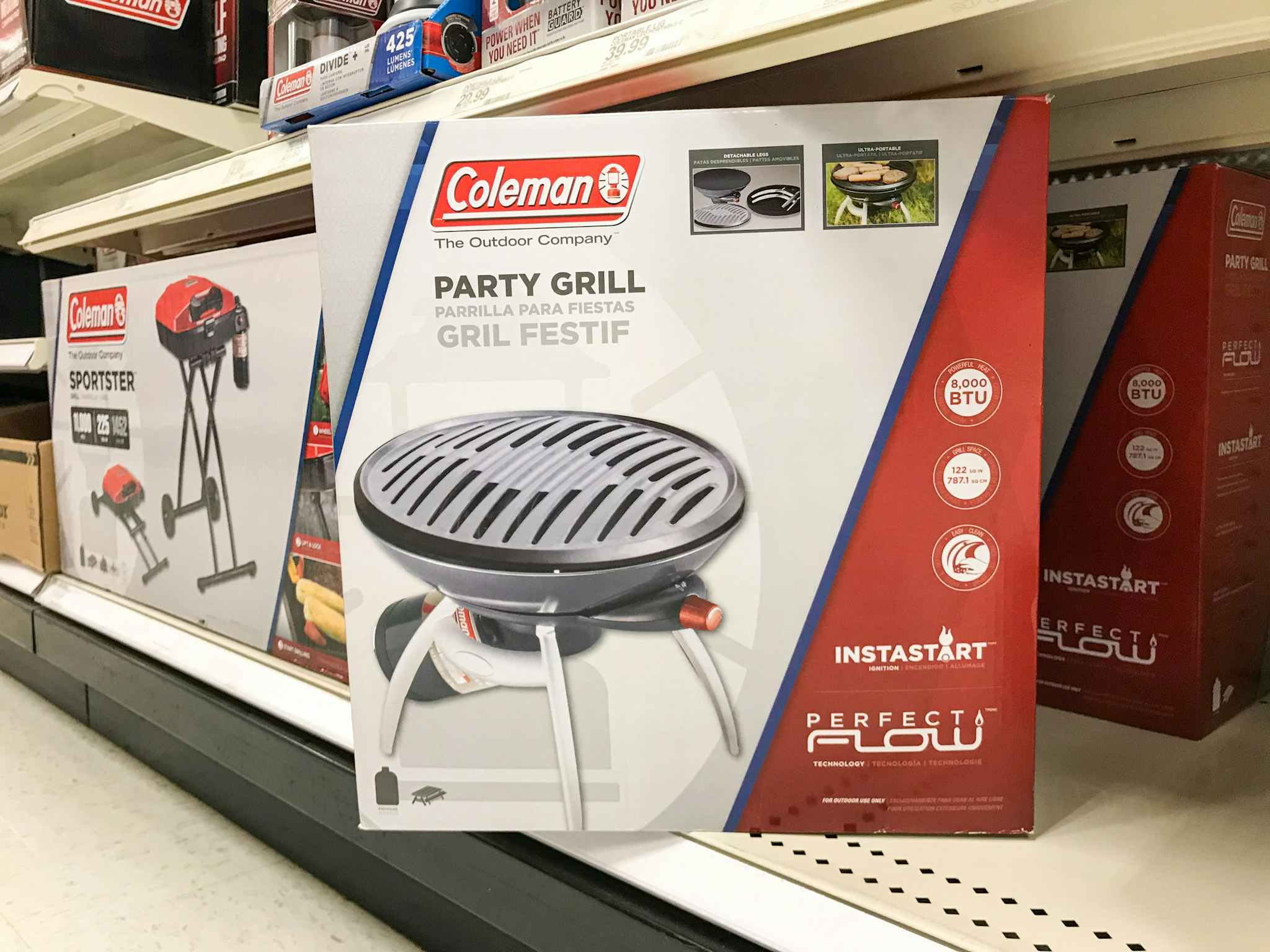 coleman party grill on a target shelf
