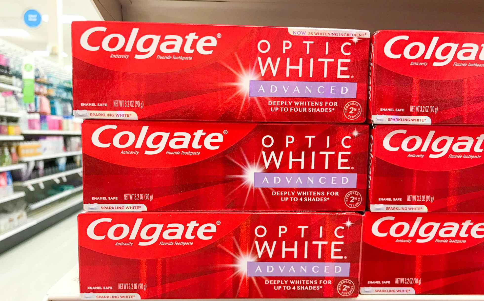 colgate optic white toothpaste on a target shelf