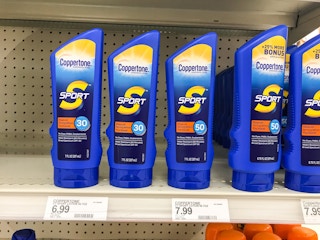 coppertone sunscreen lotion on a target shelf