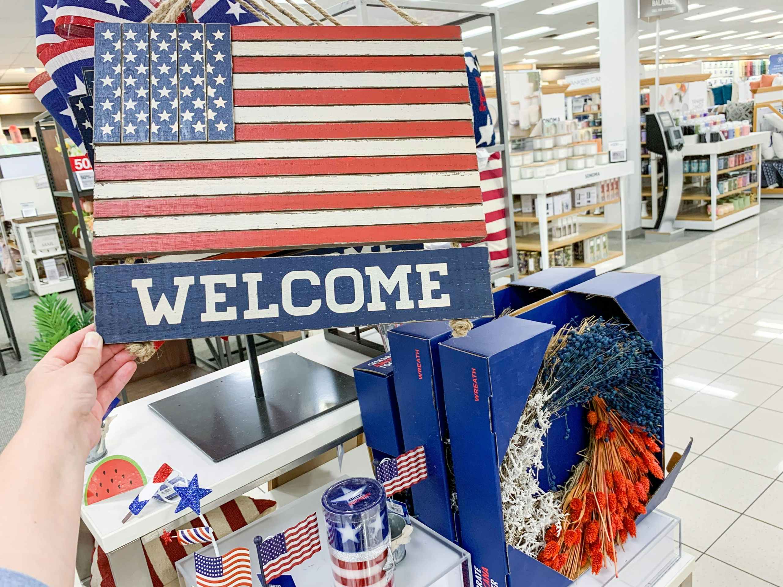 kohls Celebrate Americana Together Welcome Wood Flag Wall Decor stock image 2021