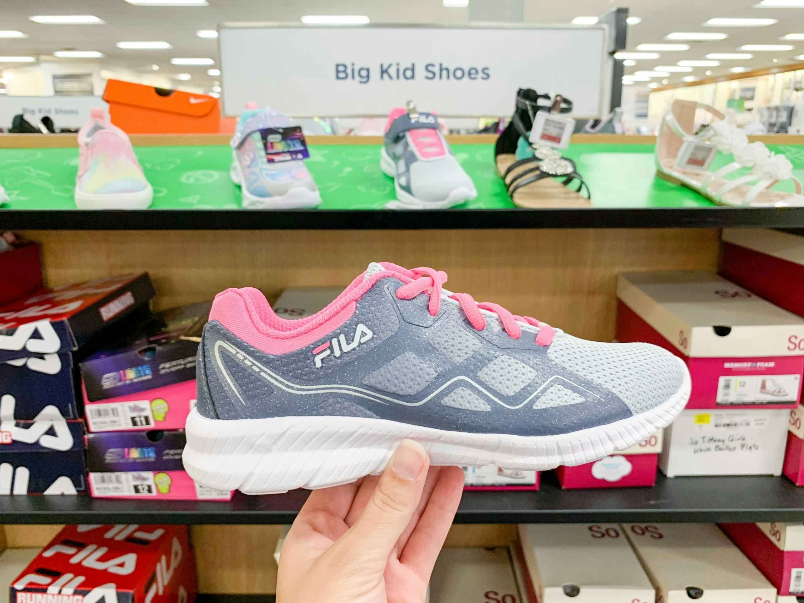 girls grey and pink fila sneakers