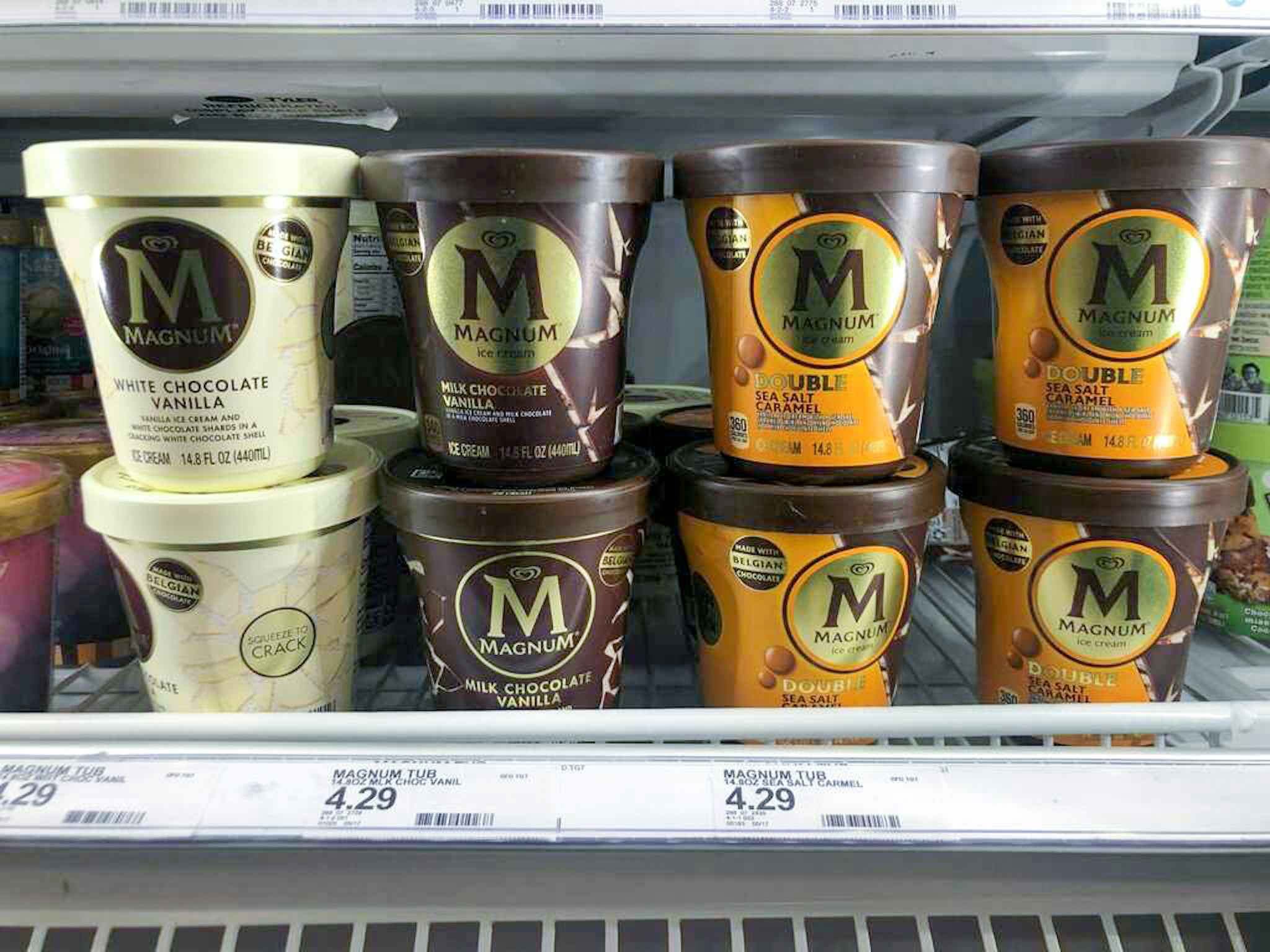magnum ice cream tubs on a target shelf