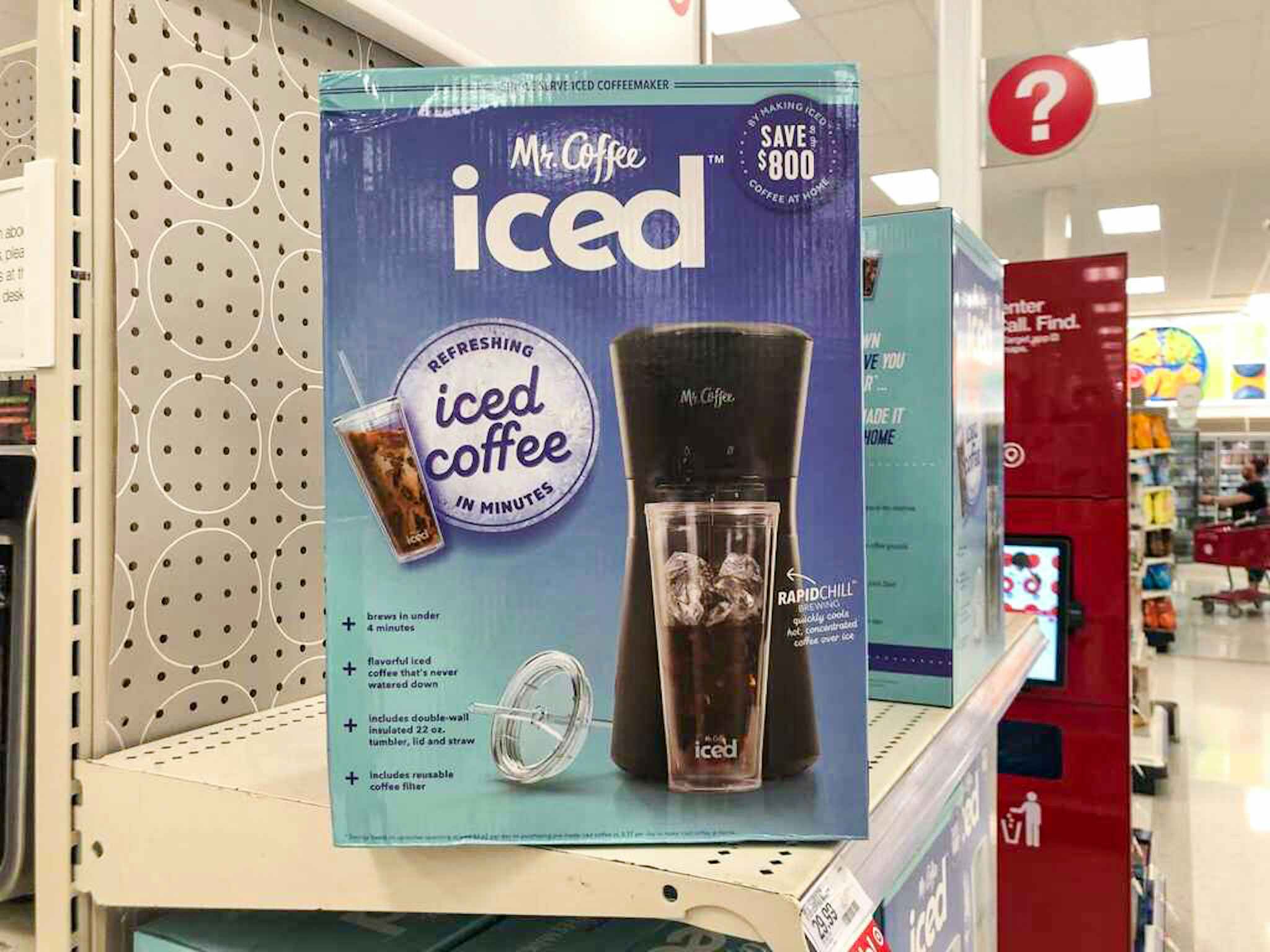 mr coffee iced coffee maker on a target shelf